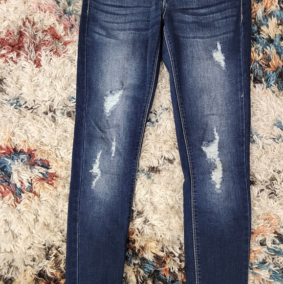 Kancan Holly Skinny Jeans Mid Rise Stretchy Denim Distressed Casual Dark Wash - Picture 5 of 11